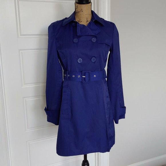 ***Kenneth Cole Reaction Royal Blue Trench Rain Coat Small*** - Picture 1 of 13